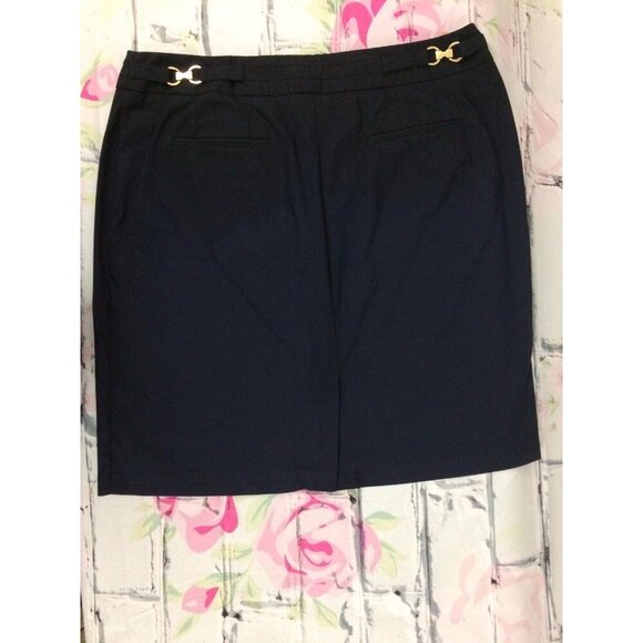 NYC Dresses & Skirts - New York & Company Womens Skirt Navy Sz 12 Back Split Waist Buckles Office Core